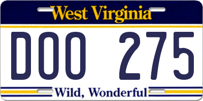 WV license plate DOO275