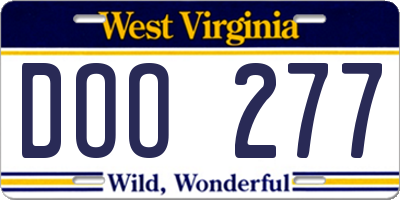 WV license plate DOO277