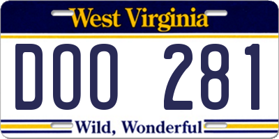 WV license plate DOO281