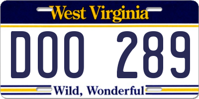 WV license plate DOO289