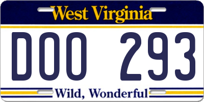 WV license plate DOO293