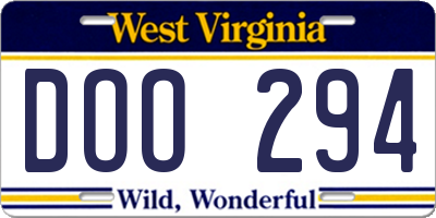 WV license plate DOO294