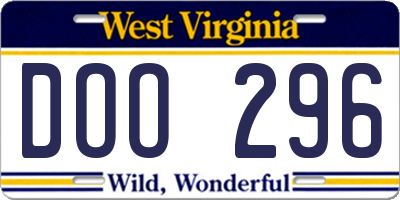 WV license plate DOO296