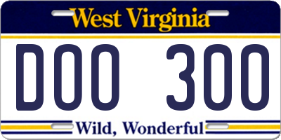 WV license plate DOO300
