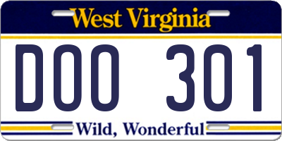 WV license plate DOO301