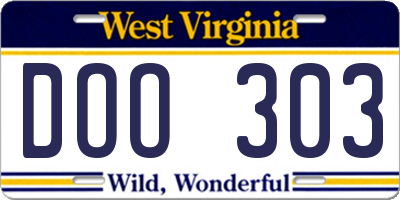 WV license plate DOO303