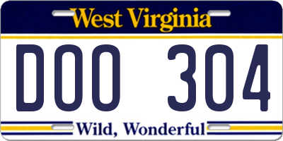 WV license plate DOO304