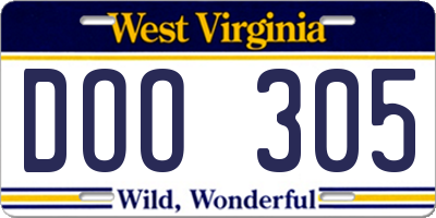 WV license plate DOO305