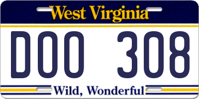 WV license plate DOO308