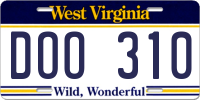 WV license plate DOO310