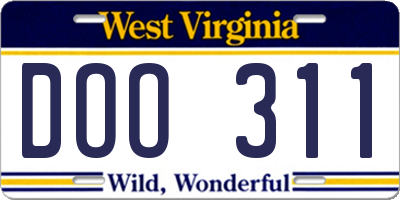 WV license plate DOO311