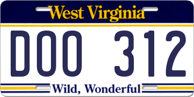 WV license plate DOO312