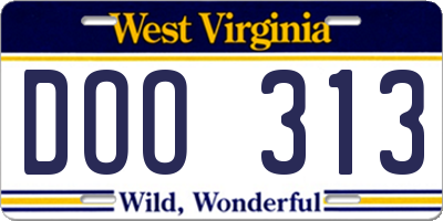 WV license plate DOO313