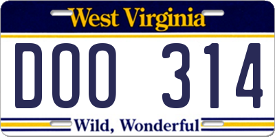 WV license plate DOO314