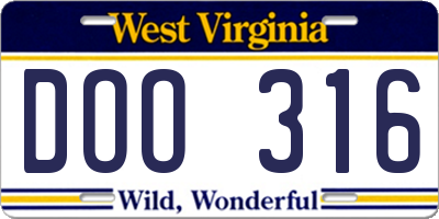 WV license plate DOO316