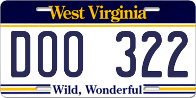 WV license plate DOO322