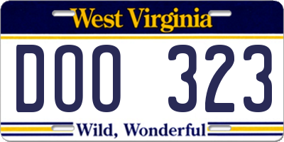 WV license plate DOO323