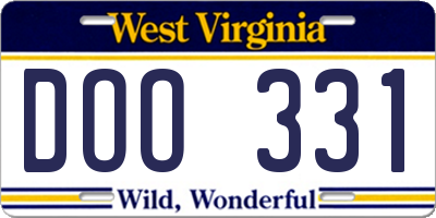 WV license plate DOO331