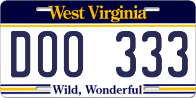 WV license plate DOO333