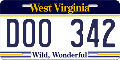 WV license plate DOO342