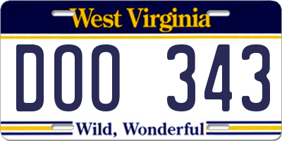 WV license plate DOO343