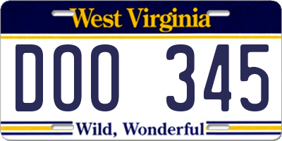 WV license plate DOO345