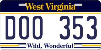 WV license plate DOO353