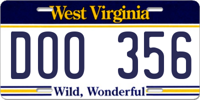 WV license plate DOO356