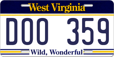 WV license plate DOO359
