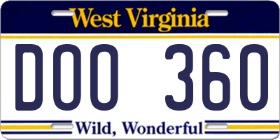 WV license plate DOO360
