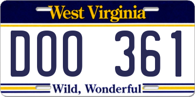 WV license plate DOO361