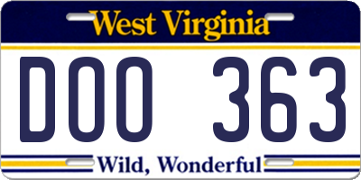 WV license plate DOO363