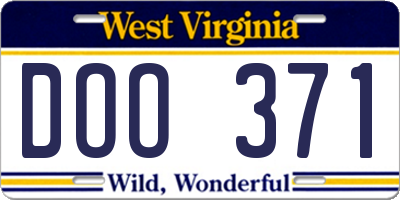 WV license plate DOO371