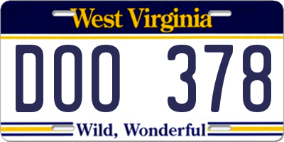 WV license plate DOO378