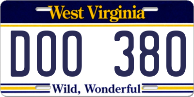 WV license plate DOO380