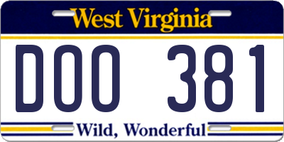 WV license plate DOO381