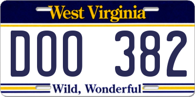 WV license plate DOO382