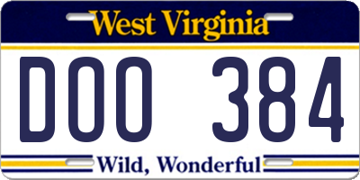 WV license plate DOO384