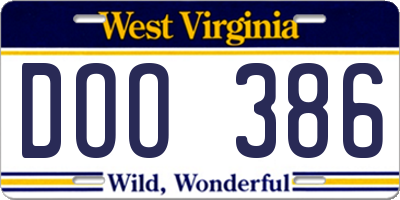 WV license plate DOO386