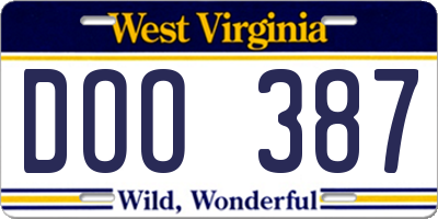 WV license plate DOO387