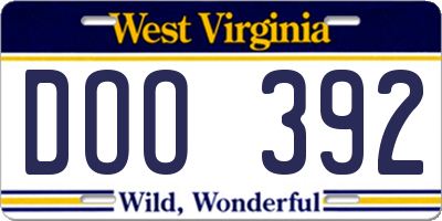 WV license plate DOO392