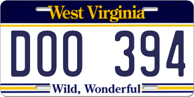 WV license plate DOO394