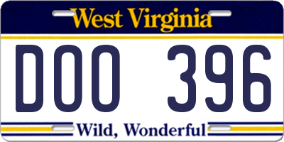 WV license plate DOO396