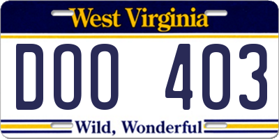 WV license plate DOO403