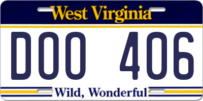 WV license plate DOO406