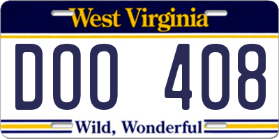 WV license plate DOO408