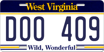 WV license plate DOO409