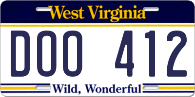 WV license plate DOO412