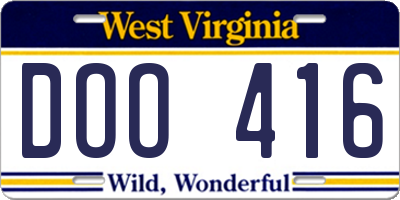 WV license plate DOO416