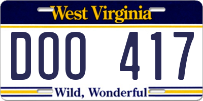 WV license plate DOO417